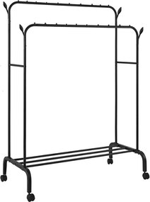 Διπλή Tροχήλατη Κρεμάστρα Δαπέδου 110x55x150cm με 1 Ράφι - Μαύρο