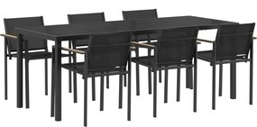 vidaXL Σετ Εξωτερικών Επίπλων 7 pcs Μαύρο και Ανθρακί Textilene