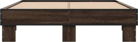 vidaXL Πλαίσιο Κρεβατιού Καφέ Δρυς 135x190 εκ. Επεξ. Ξύλο &amp; Μέταλλο