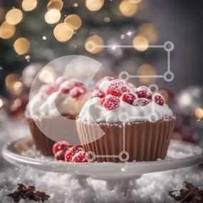 Intra Συλλεκτικό Ξύλινο Παζλ Plywood  4mm - Γιορτινά Cupcakes σοκολάτας με σαντιγί και κόκκινα μούρα Σε Ξύλινο Κουτί - Διαστάσεις: 10x10 cm – 25 κομμάτια
