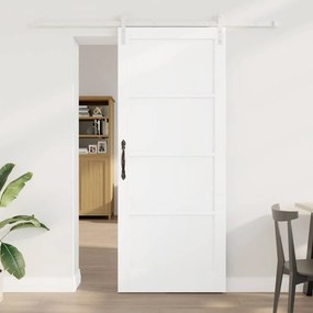 vidaXL Συρόμενη Πόρτα με Σετ Εξαρτημάτων Λευκή 86x211 cm Σκληρό Ξύλο Πεύκο