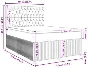 Κρεβάτι Boxspring με Στρώμα Ροζ 140x190 εκ. Βελούδινο - Ροζ