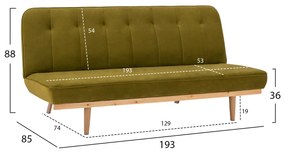 Καναπές - Κρεβάτι Τριθέσιος Βελούδο Λαδί 193x85x88Υ εκ. 193x85x88 εκ.