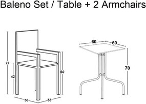 BALENO Set Κήπου - Βεράντας: Τραπέζι + 2 Πολυθρόνες Μέταλλο Ανθρακί, Wicker Mixed Grey   1τμχ
