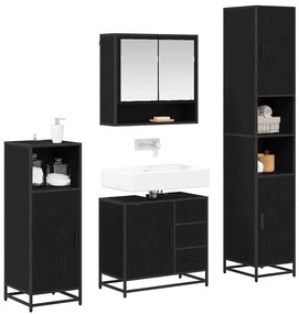 vidaXL Σετ Επίπλων Μπάνιου με ράφι 4 pcs Μαύρη Οξυά Επεξεργασμένο ξύλο