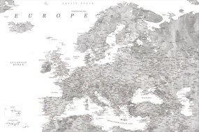 Χάρτης Detailed map of Europe in gray watercolor, Blursbyai