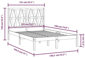 vidaXL Πλαίσιο Κρεβατιού 135 x 190 εκ. Μασίφ Ξύλο Πεύκου Double