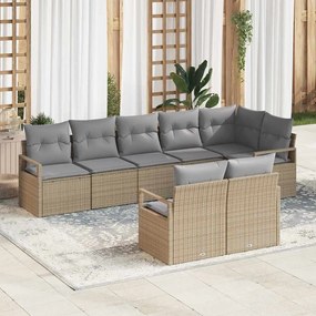 vidaXL Σετ Καναπέ Κήπου 8 pcs Μπεζ Πολυ ράταν