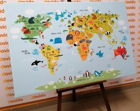 Εικόνα στο φελλό ενός παιδικού παγκόσμιου χάρτη με ζώα - 90x60  place