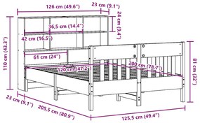 Σκελετός Κρεβατιού Χωρίς Στρώμα 120x200 εκ Μασίφ Ξύλο Πεύκου - Καφέ