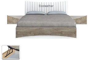 Κρεβάτι Διπλό, Blanko Οακ Νόρτε + Άσπρο, 160x200cm με στρώμα + 2 κομοδίνα- GRA112