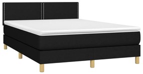 Κρεβάτι Boxspring με Στρώμα &amp; LED Μαύρο 140x190 εκ. Υφασμάτινο - Μαύρο