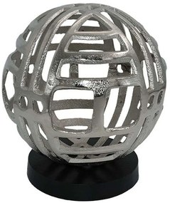 Διακοσμητικό Επιτραπέζιο Ball 934-124-016 14x14x16cm Silver-Black Ξύλο,Αλουμίνιο