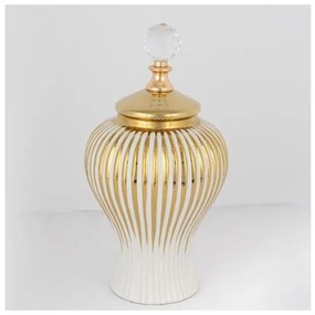 Βάζο Με Καπάκι Κεραμικό Λευκό Χρυσό 17.5x35cm 752-20081 Estheti-752-20081-Λευκό-Χρυσό 752-20081