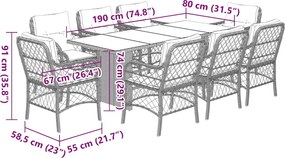 vidaXL Σετ Τραπεζαρίας Κήπου 9 τεμ. Γκρι Συνθ. Ρατάν με Μαξιλάρια