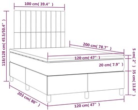 Κρεβάτι Boxspring με Στρώμα &amp; LED Κρεμ 120x200 εκ. Υφασμάτινο - Κρεμ