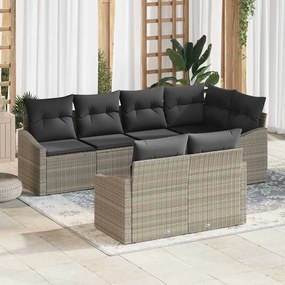 vidaXL Set κήπου 7 τεμαχίων της  με μαξιλάρια σε ανοιχτό γκρι χρώμα από πολυρατάν.