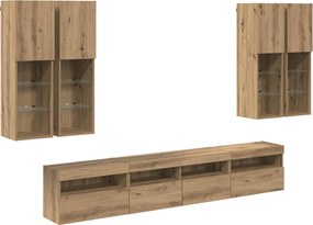 vidaXL Σετ Κονσόλας Τηλεόρασης με LED Φώτα 7 pcs artisan δρυς