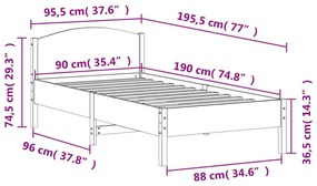 Πλαίσιο Κρεβατιού με Κεφαλάρι 90 x 190εκ. από Μασίφ Ξύλο Πεύκου - Καφέ