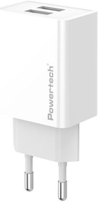 POWERTECH φορτιστής τοίχου PT-1321, 2x USB, 12W, λευκός