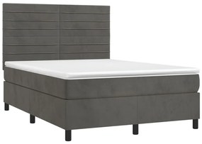 Κρεβάτι Boxspring με Στρώμα Σκούρο Γκρι 140x190 εκ. Βελούδινο - Γκρι