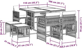 vidaXL Σετ Τραπεζαρίας Κήπου 9τεμ. Μικτό Μπεζ Συνθ. Ρατάν με Μαξιλάρια