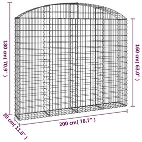 Συρματοκιβώτιο Τοξωτό 200x30x160/180εκ. από Γαλβανισμένο Χάλυβα - Ασήμι