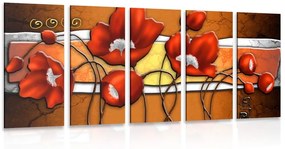 Εικόνα 5 μερών κόκκινες παπαρούνες και παπαρούνες - 100x50