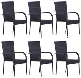 Καρέκλες Κήπου Στοιβαζόμενες 6 τεμ. Μαύρες από Συνθετικό Ρατάν