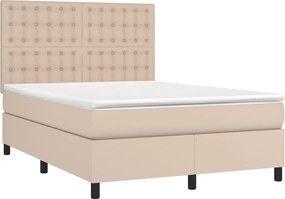 vidaXL Κρεβάτι Boxspring Στρώμα&amp;LED Καπουτσίνο 140x200 εκ. Συνθ. Δέρμα