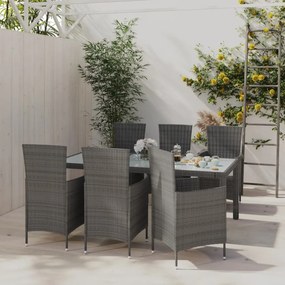 vidaXL Σετ Τραπεζαρίας Εξ. Χώρου 7 τεμ. με Μαξιλάρια Γκρι Συνθ. Ρατάν