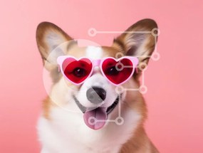 Σετ των 2 Intra Συλλεκτικό Ξύλινο Παζλ Plywood  4mm - Χαρούμενα Corgi με γυαλιά ηλίου σε σχήμα καρδιάς Σε Ξύλινο Κουτί - Διαστάσεις: 10x10 cm – 25 κομμάτια