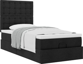 vidaXL Οθωμανικό κρεβάτι με στρώμα Μαύρο 90x190cm Ύφασμα