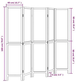 Διαχωριστικό Χώρου με 5 Πάνελ Λευκό από Μασίφ Ξύλο Παυλώνιας - Λευκό