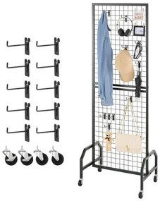 VEVOR Grid Wall Panel 600 x 1640 mm Wire Display Rack with Wheels and 10 Hooks