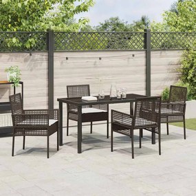 vidaXL Σέτ φαγητού για κήπο με μαξιλάρι 5 pcs Καφέ Πολυ ράταν