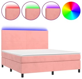 ΚΡΕΒΑΤΙ BOXSPRING ΜΕ ΣΤΡΩΜΑ &amp; LED ΡΟΖ 180X200 ΕΚ. ΒΕΛΟΥΔΙΝΟ 3136022