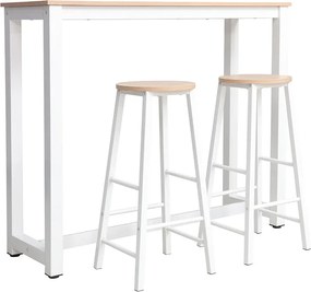 Σετ τραπέζι μπαρ Marle pakoworld 3τμχ φυσικό-λευκό πόδι 120x40x100εκ