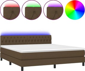 vidaXL Κρεβάτι Boxspring με Στρώμα &amp; LED Σκ.Καφέ 180x200εκ. Υφασμάτινο