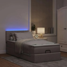 vidaXL Οθωμανικό κρεβάτι με στρώμα &amp; LEDs Taupe 90x200 cm ύφασμα