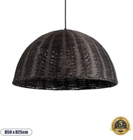 02381 GloboStar® MONTANA 02381 Boho Κρεμαστό Φωτιστικό Καμπάνα Μονόφωτο 1 x E27 IP20 Καφέ Ξύλο - Μ50 x Π50 x Υ25cm
