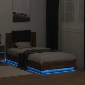 vidaXL Πλαίσιο Κρεβατιού με Κεφαλάρι και LED Καφέ δρυς 75 x 190 εκ.