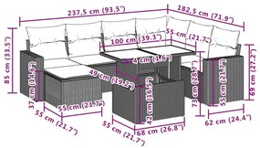 Σαλόνι Κήπου Σετ 8 Τεμαχίων Γκρι Συνθετικό Ρατάν με Μαξιλάρια - Γκρι