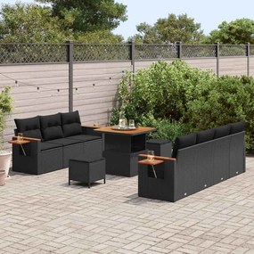 vidaXL Σετ Καναπέ Κήπου με μαξιλάρι 10 pcs Μαύρο Πολυ ράταν