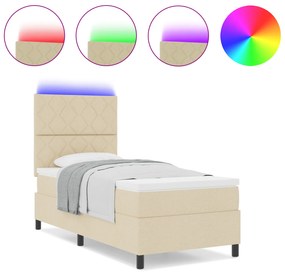 vidaXL Κρεβάτι με ελατήρια και στρώμα & LED Κρεμ 90x200 εκ Ύφασμα