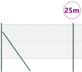 vidaXL Περίφραξη Αλυσίδας με 13 Πόδια 1χ25 μ Γαλβανισμένος Χάλυβας Πράσινος
