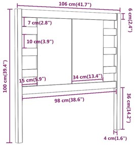 Κεφαλάρι Γκρι 106 x 4 x 100 εκ. από Μασίφ Ξύλο Πεύκου - Γκρι