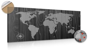 Εικόνα σε ασπρόμαυρο χάρτη από φελλό με πυξίδα σε ξύλο - 120x60  transparent