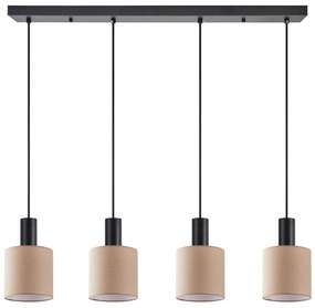 SE21-BL-4-4BL-SH3 ADEPT TUBE Black Pendant Brown Fabric Shade+