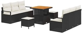 vidaXL Σετ Καναπέ Κήπου με μαξιλάρι 9 pcs Μαύρο Πολυ ράταν